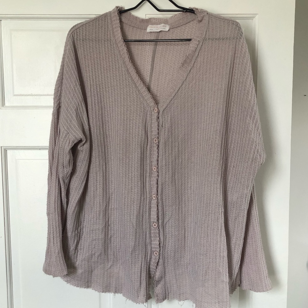 Taupe waffle knit top